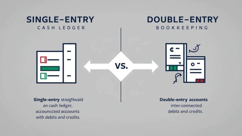 Infographic of single-entry and double-entry bookkeeping.