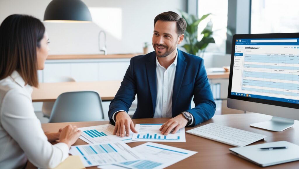 Business owner consulting a professional bookkeeper.